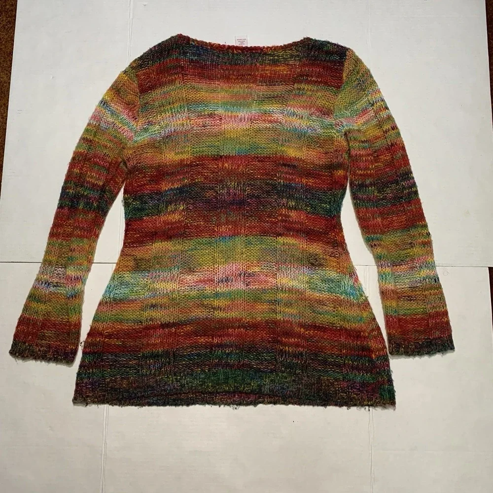 VTG Bobbie Brooks Y2K Rainbow Tunic Sweater Sz L Pockets Acrylic Boho Hippie